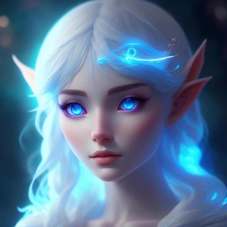 past-eland73: White etherial elf blue glowing eyes