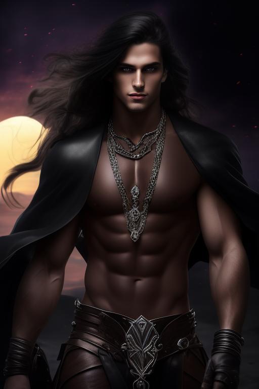 Desna: handsome young man with long black hair and vivid eyes. Hair is long