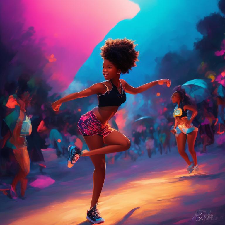 leadingslug948 black girl dancing in short pants and sneakers on the