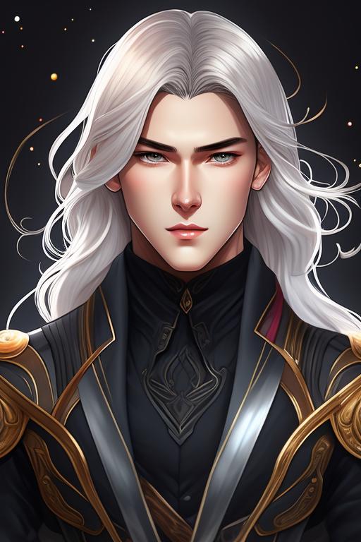 Desna: handsome, tall muscular young man with {{long white hair}} and ...