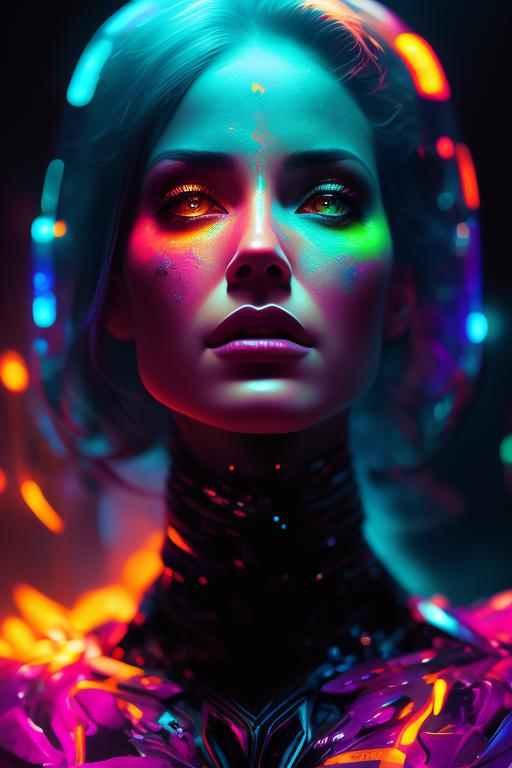 sideways face woman with astonished face, Neon colors, Vibrant, Intense lighting, Sci-fi, Futuristic, Digital art, Smooth, space opera, art by james paick and craig mullins and paul chadeisson.