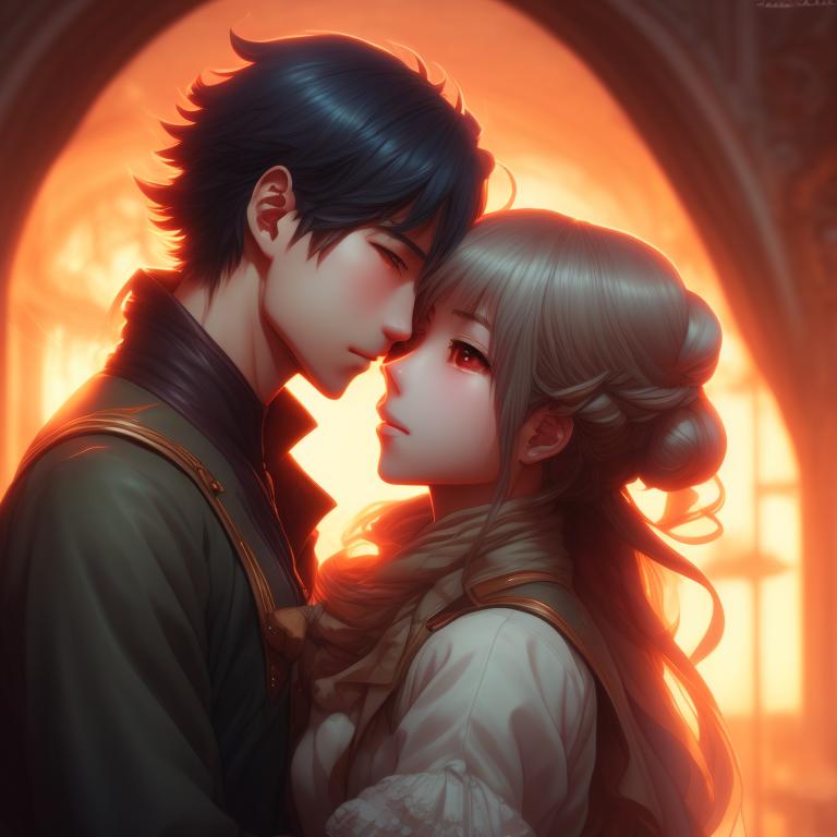 drawings of cute anime couple in love