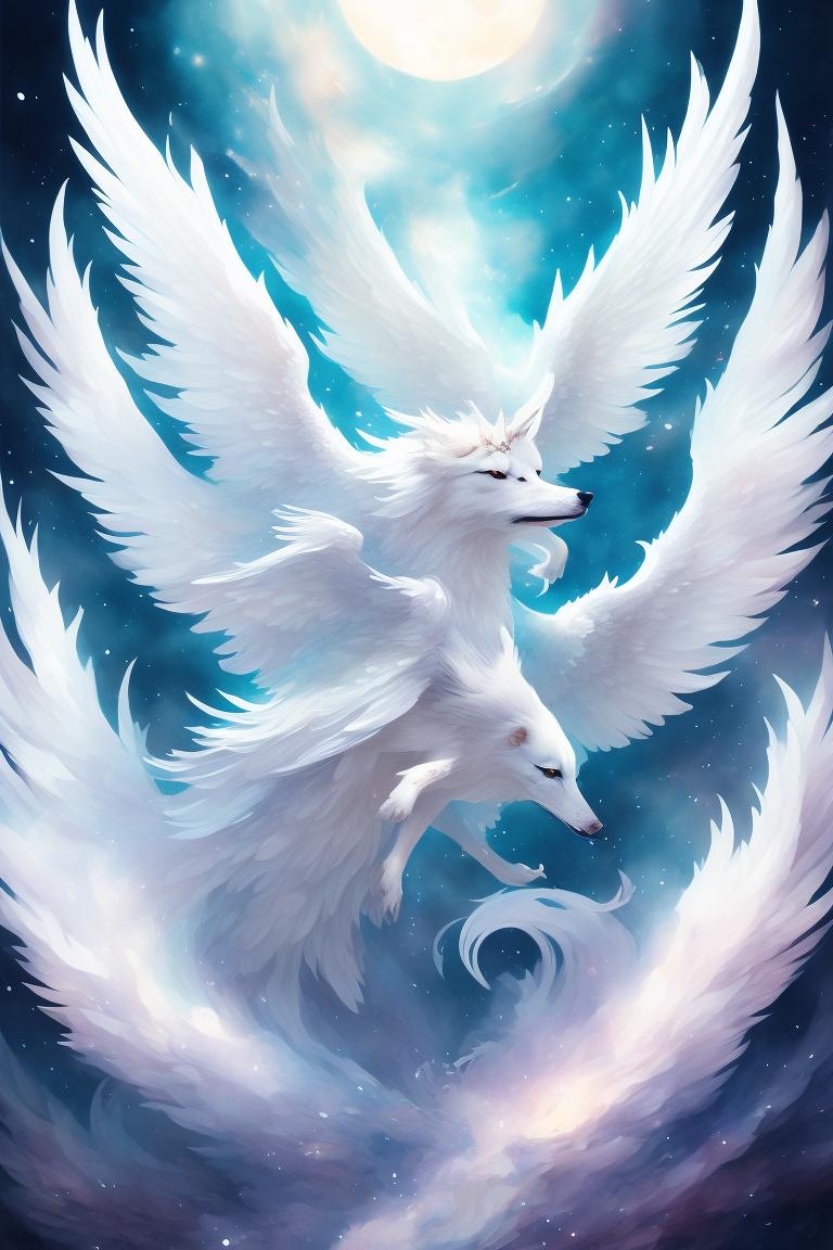 anime white wolf with wings