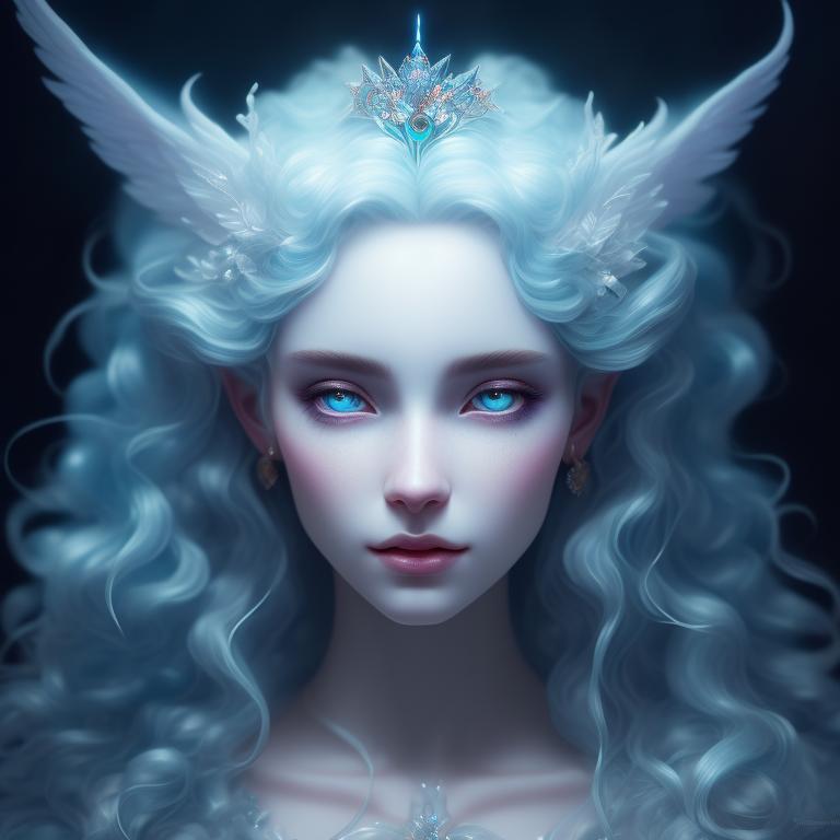 past-eland73: White etherial elf blue glowing eyes big curly long white ...