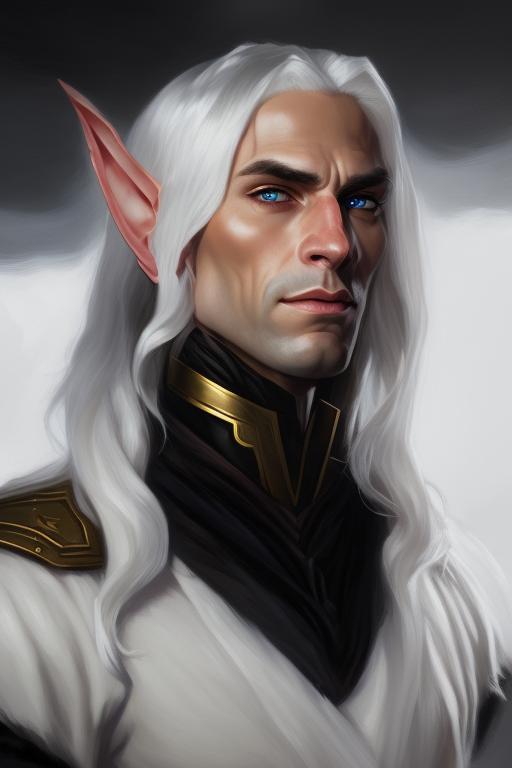 useful-owl316: Male ((elf)), long white hair, strong jaw, black eyes