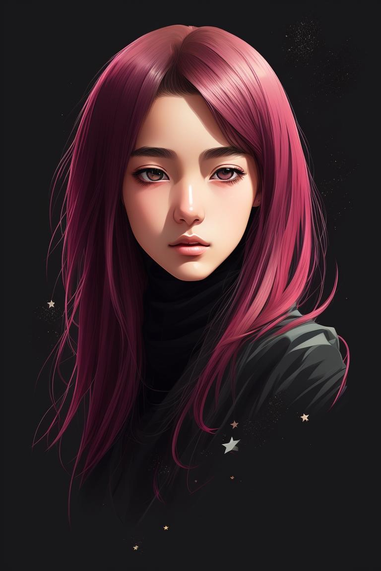 Character concept art, Grainy texture, European Features, Rudimentary Design, Sixteen year old girl with a star tattoo, Vibrant color scheme, Matte tones, pencil lines, Digital art anime, Flat illustration, Portrait, elegant lines and shading, Seinen Manga, color gradiant, Clean line art, American Realism