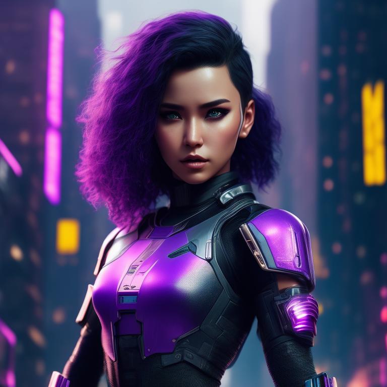 Lexi_30: fierce girl with short hair in cyber suit purple