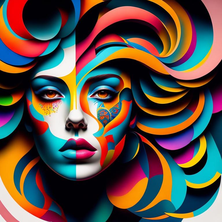 Foul-Rabbit: Line Art, symmetrical face, split face with contrasting colors