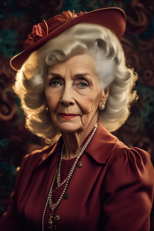 (style of alberto seveso and norman rockwell), Old timey style, Old Southern Lady wearing a fancy Kentucky Derby hat, Wes Anderson style, 50s Russian style, Sharp high resolution scan, (((hdr))), ((((background in focus)))), (((hdr)))