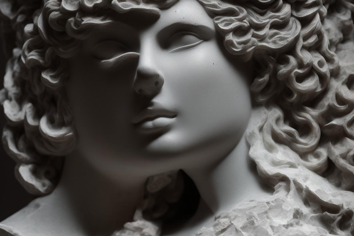 3D illustration featuring the white marble bust of a beautiful