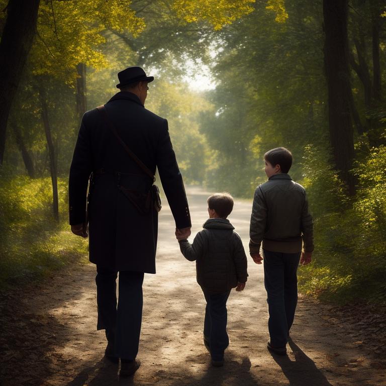 Boogieman: father and son walking in a park, enjoying the nature around ...