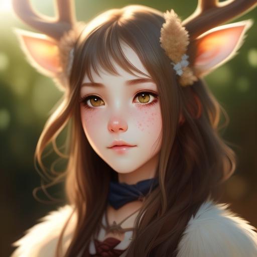 witty-rat818: Cute satyr female with antlers. Long hair covers ears ...