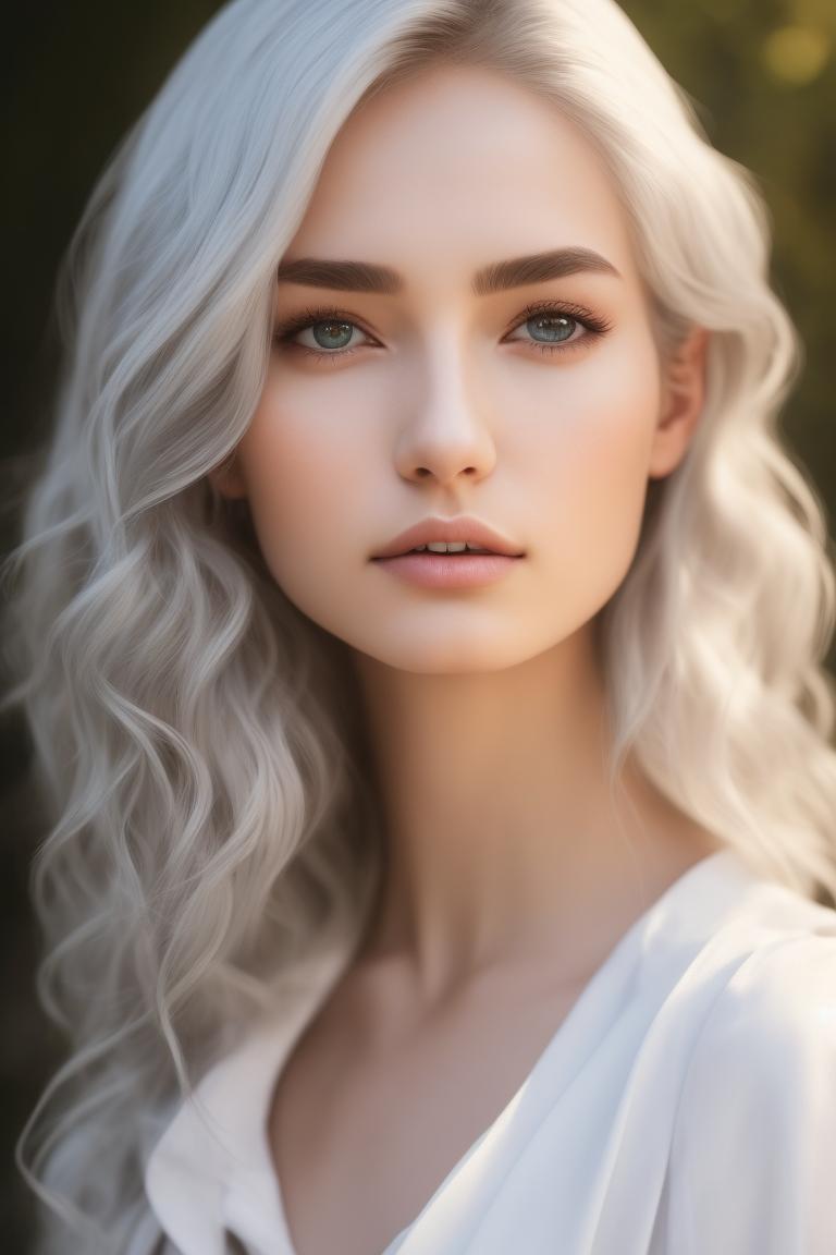 Myndcruzer: female sorcerer, attractive, long, wavy, white hair, silver ...