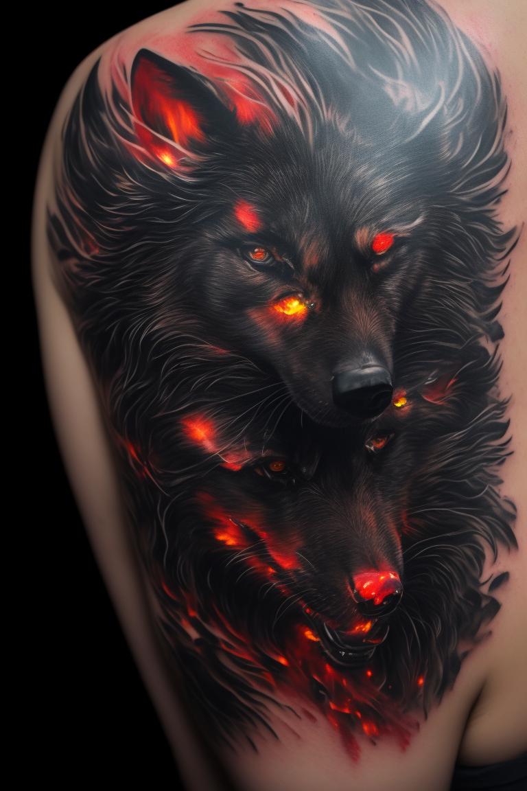 Black Wolf Red Eyes Tattoo